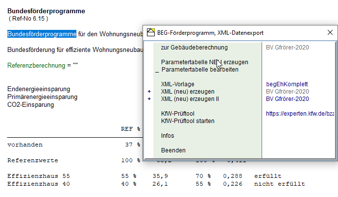 screenshot BEG-Förderprogramme, XML-Datentransprt